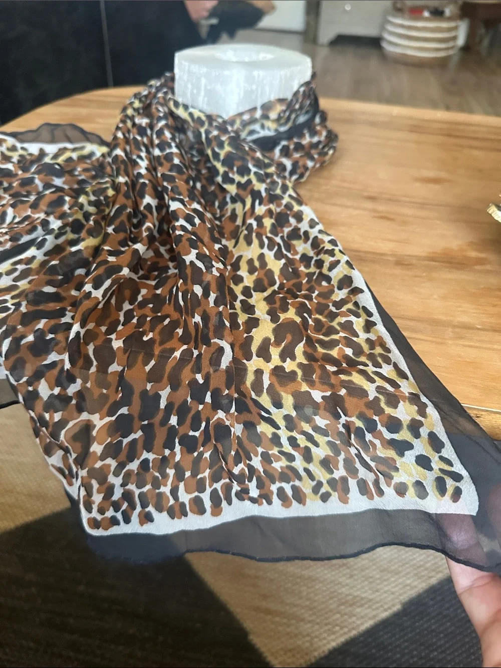 Leopard print vintage scarf 40” long brown black yellow white